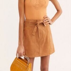 Free People Sand Livin for Love Goat Suede Leather Mini Skirt Sz 4 NWT